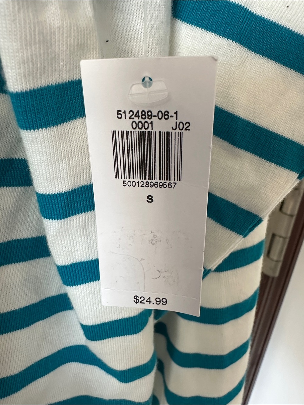 Striped Boatneck Long Sleeve Top in Teal and White - Picture 3 of 4